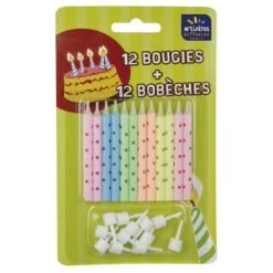 Lot De 12 Bougies Pois Pastel + 12 Bobèches