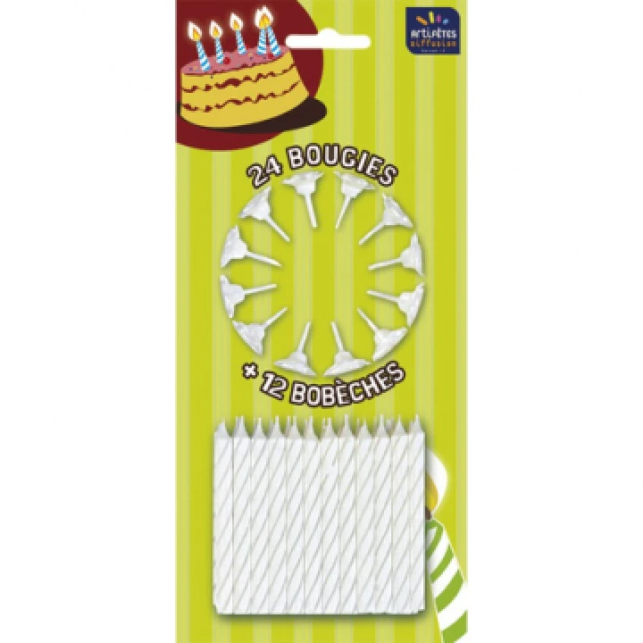 Lot De 24 Bougies Blanches + 12 Bobèches 1 Lot De 24 Bougies Blanches + 12 Bobèches